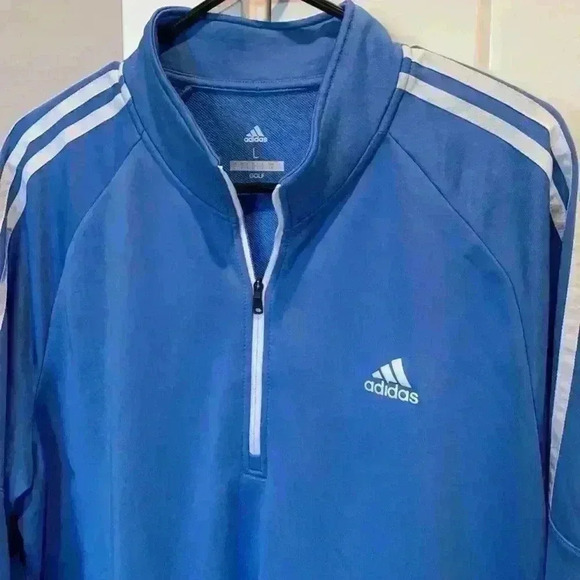 Adidas sky blue long sleeve 1/4 zip  mens L - Picture 3 of 8